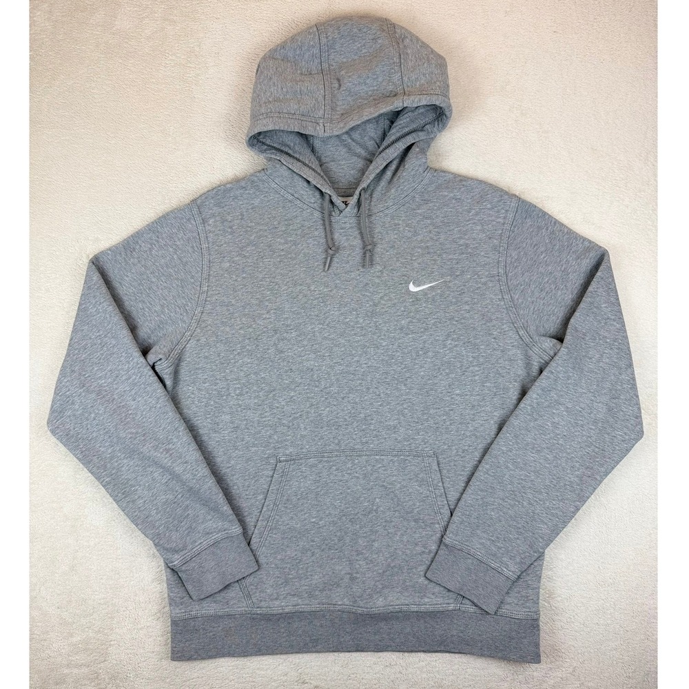 Nike‎ Mens Sportswear Club Fleece Hoodie Heather Grey Embroidered Swoosh Large